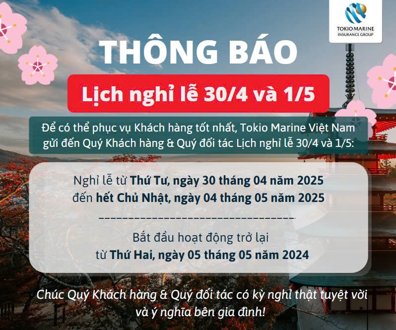 THÔNG BÁO NGHỈ LỄ 30/4 – 1/5/2025