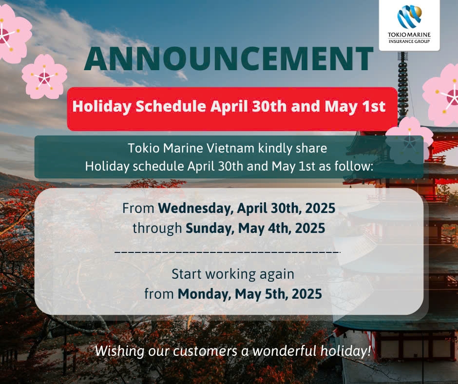 ANNOUNCEMENT OF HOLIDAY SCHEDULE FOR APRIL 30 – MAY 1, 2025